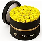 Moss Heart 50 Preserved Roses in Designer Round Box, Real Forever Roses, Long-Lasting 1+ Year, No Watering, Luxury Home Décor Arrangement, Valentine’s Day Gift for Wife or Girlfriend