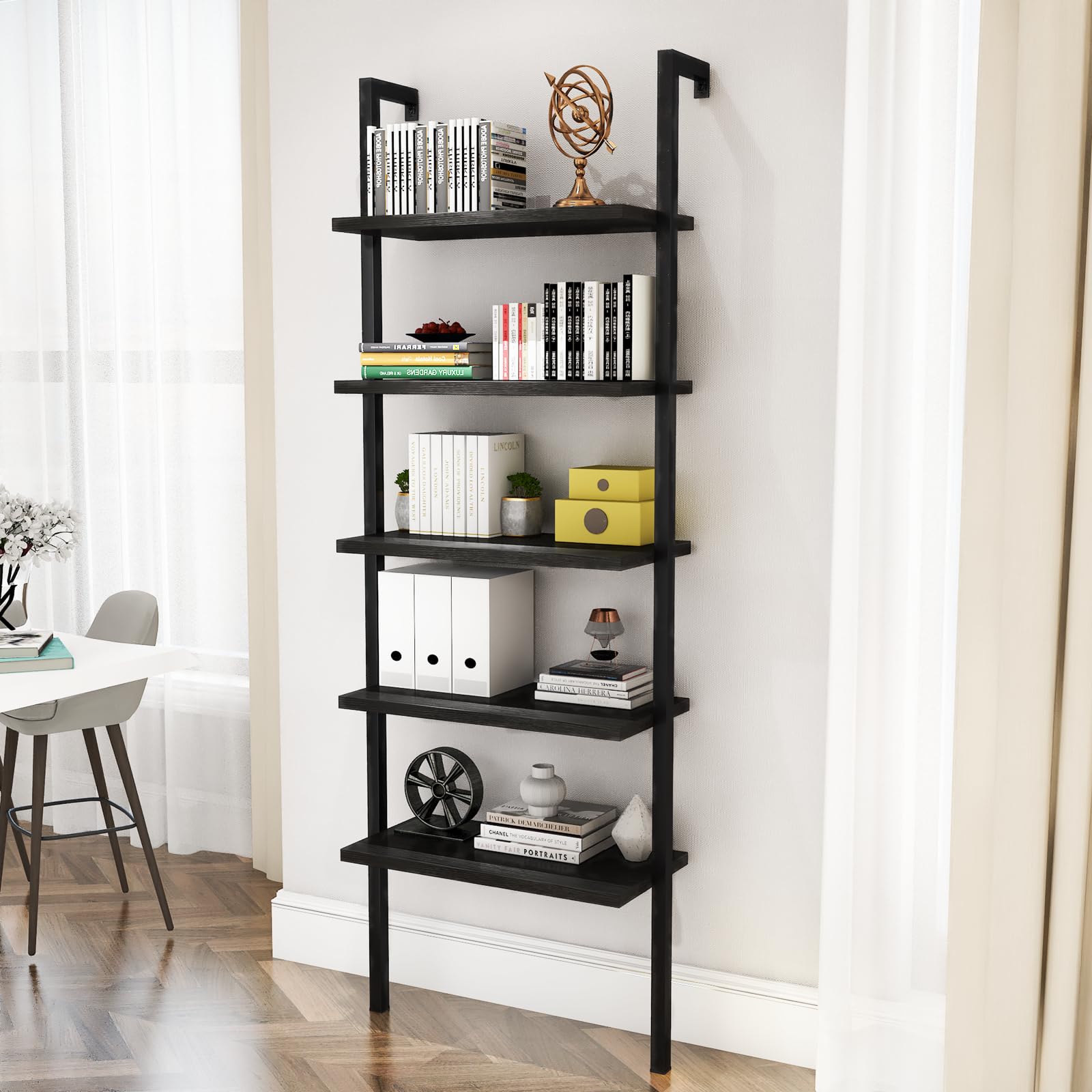 Bl Shelf Mua DKLGG 5-Tier Ladder Shelf, Industrial Wall Mounted Bookshelf ...