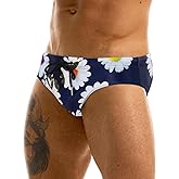 MIZOK Men's Sexy Bikini Swim Briefs Quick Dry Printed Swimsuit Beach Swimwear with Drawstring