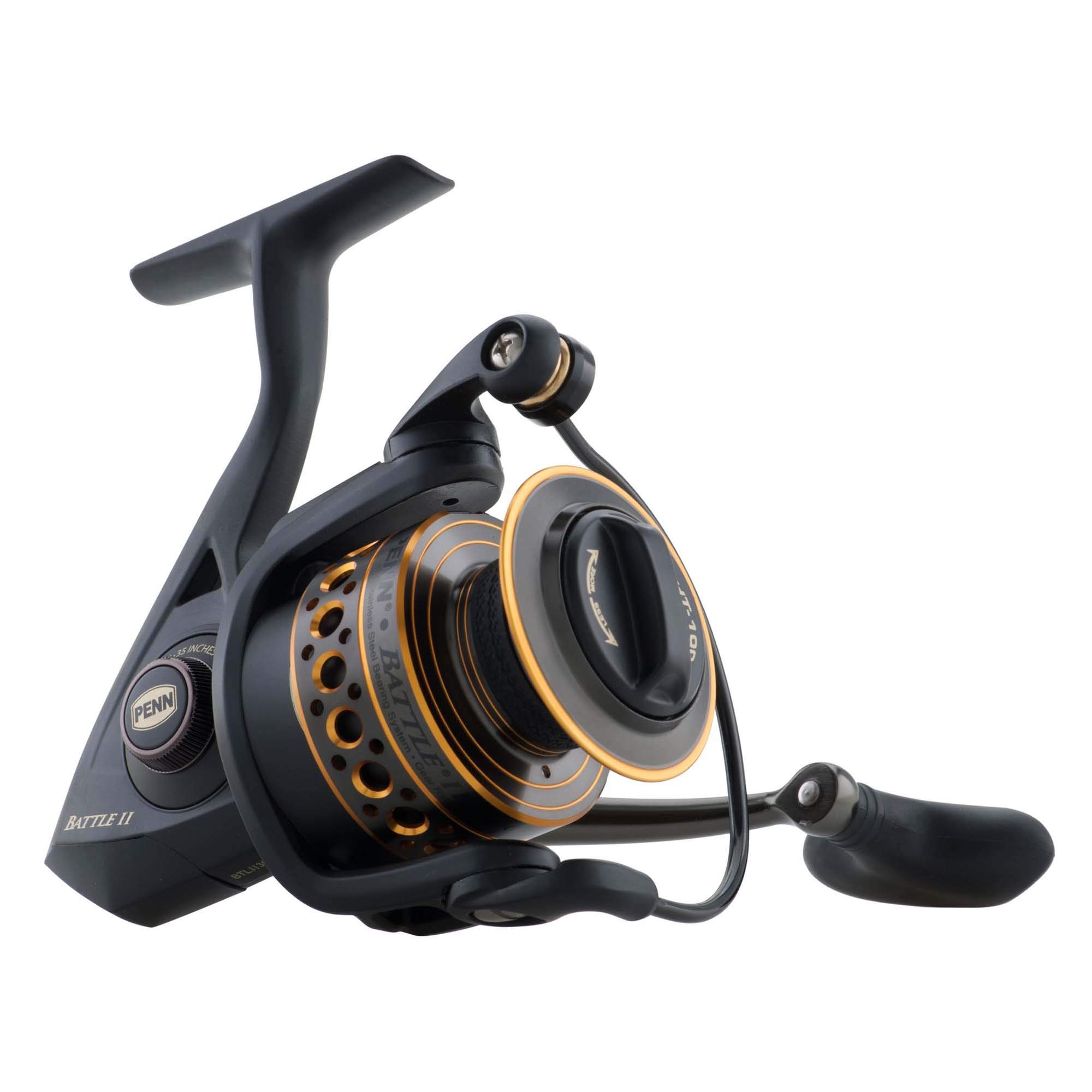 PENN Battle II Spinning Inshore Fishing Reel, Size 3000 (BTLII3000), HT-100 Front Drag, Max of 15lb, 6 Sealed Stainless Steel Ball Bearing System, Built with Carbon Fiber Drag Washers