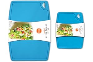Liflicon Thick Silicone Cutting Boards for Kitchen Silicone Chopping Boards/Mats Set of 2 Extra Large14.6''x10.43'', Mini 9.1”x7.1” Non-slip Deep Drip Juice Groove, Dishwasher Safe-Blue