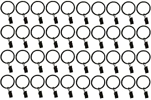 TEJATAN 1.5-inch, Set of 40, Black - Metal Curtain Rings with Clips and Eyelets – (Drapery Clip Rings)