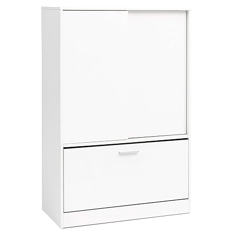 FineBuy Schuhschrank FB14537 Weiß Holz 75x120,5x35 cm Ablage Hoch | Design Schuhkipper Groß 15 Paar Schuhe Schuhregal Flur | 