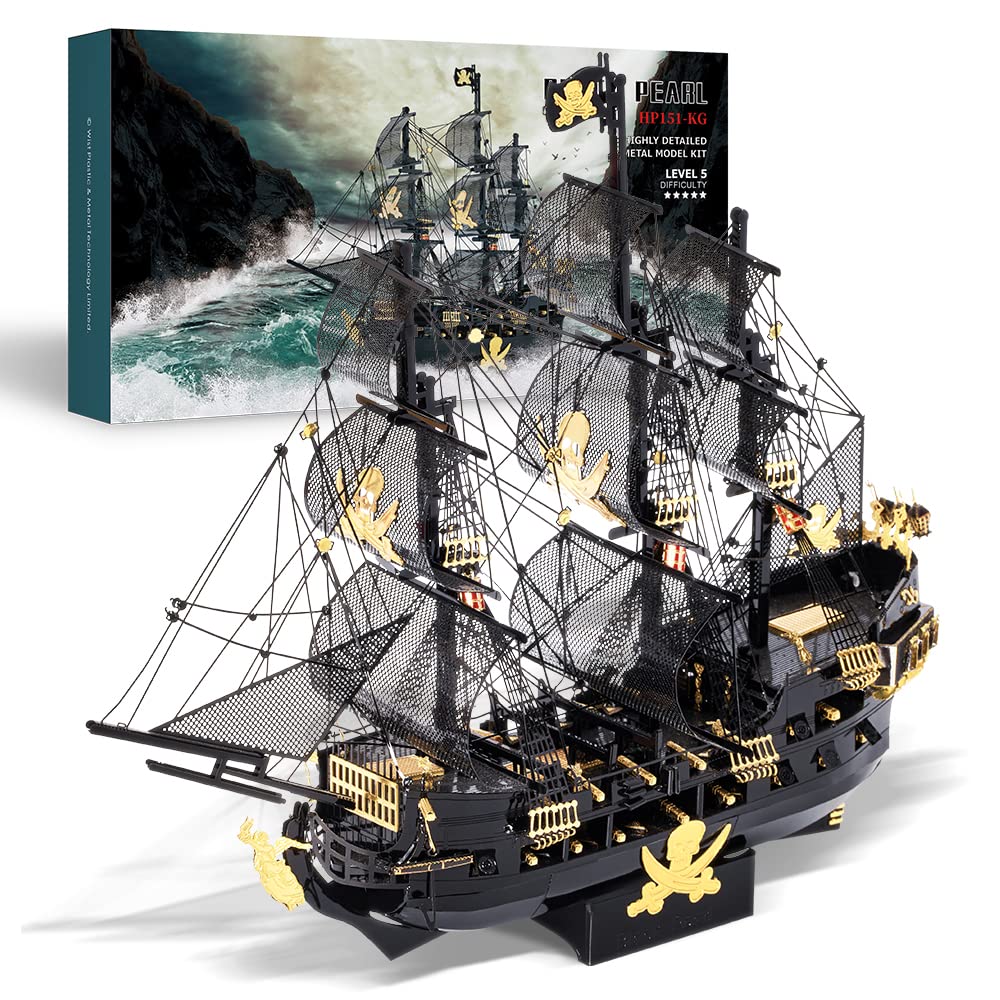 Piececool 3D Puzzle Metal Black Pearl, Pirate Boat Craft Model Kits for Adults to Build, 3D Puzzles Adult Teens for 304 Stainless Steel Ship, Ideal as Gifts, Home Decoration, DIY, 307 Pieces