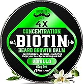 Biotin Beard Growth Balm for Men – Conditioning & Thickening Balm with Castor, Shea & Jojoba Oils – Non-Greasy, Softens & Nourishes for Fuller, Thicker Facial Hair – Vanilla Scent – 2 oz