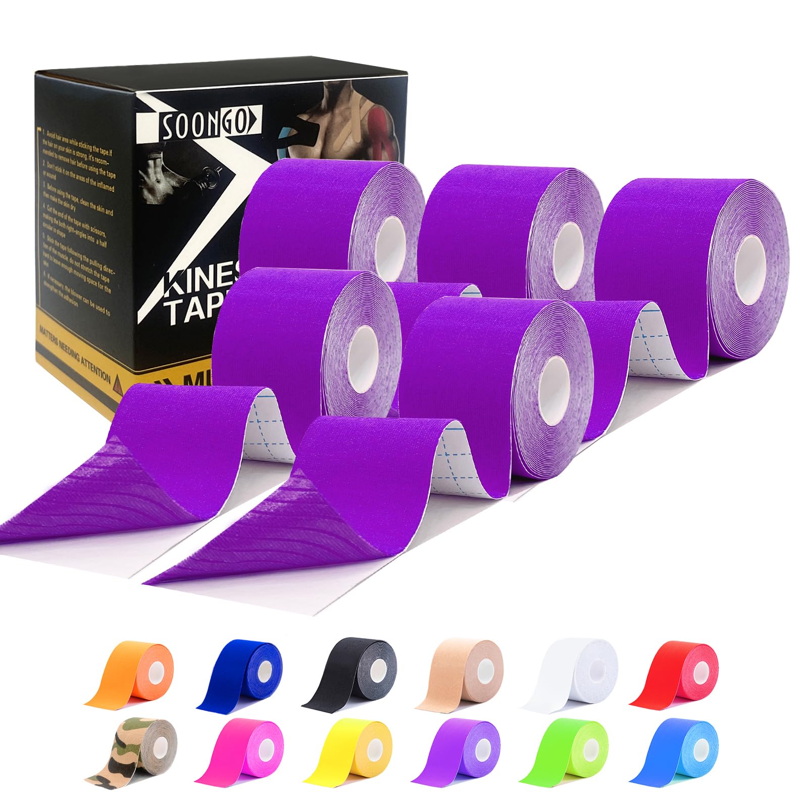 Kinesiology Tape Rock Tape Physio Tape 5m roll, Elastic Therapeutic Sports Tape for Shoulder, Ankle, Elbow, Wrist, Knee Support, Waterproof Physiotherapy Body Tape for Muscle Pain by SOONGO (Purple)