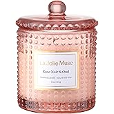 LA JOLIE MUSE Rose Noir & Oud Scented Candle – Lemon, Rose & Oud | 10 oz Natural Soy Wax | 55 Hours Clean Burn | Valentines Day Gifts for Her | Elegant Home Décor