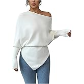 MakeMeChic Women's Asymmetrical Long Sleeve Sweater Tie Back Loose Business Knit Tops