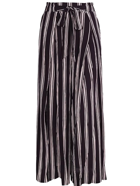 Missy Chilli Damen Hose High Waist Split Streifen Trousers Pants mit Tunnelzug