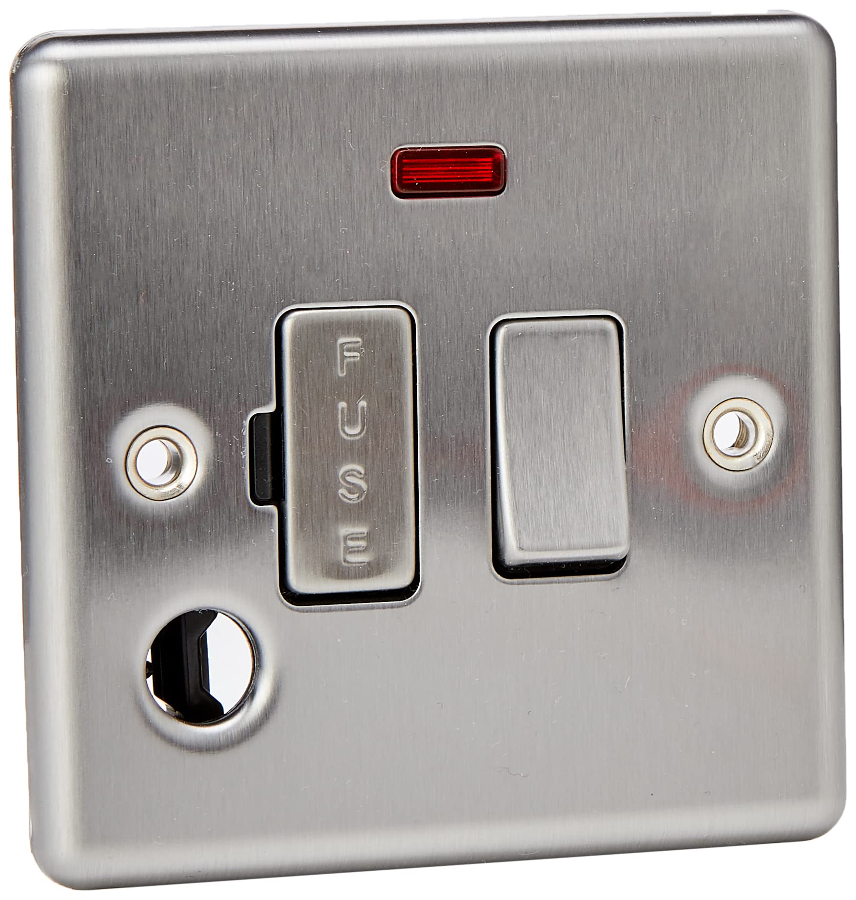 13A Switched Fused Spur Unit with Neon & Flex Outlet - Rounded Edge Brushed Chrome