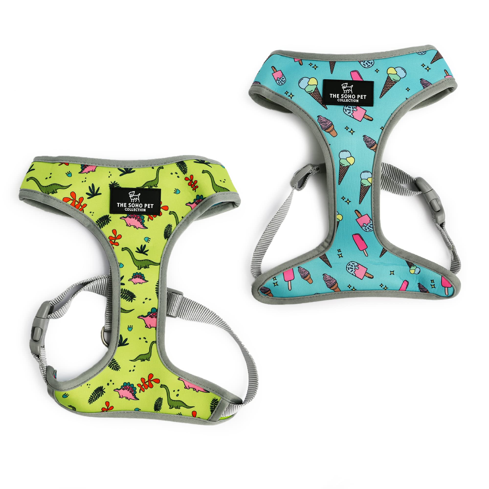 Ancol Dog Reversible Harness Dino/Ice Cream Patterned - Comfortable Weatherproof Pet Accessory - Lightweight Fashionable Puppy Outfit - XS — image 1