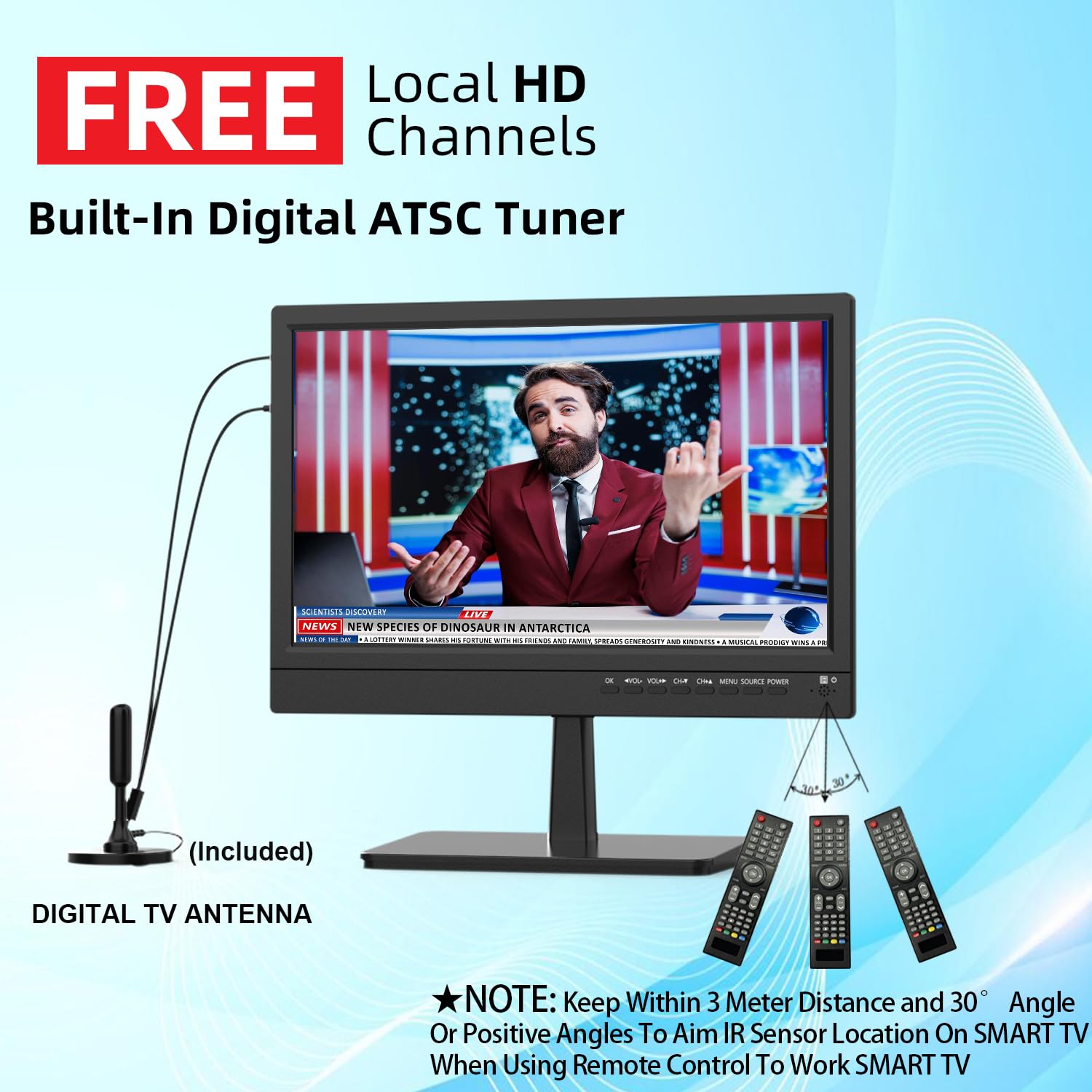 Feihe 14 inch Small Smart TV Built-in APP, HD Flat Screen Android TV with ATSC Tuner for Home, Kitchen, RV Camper