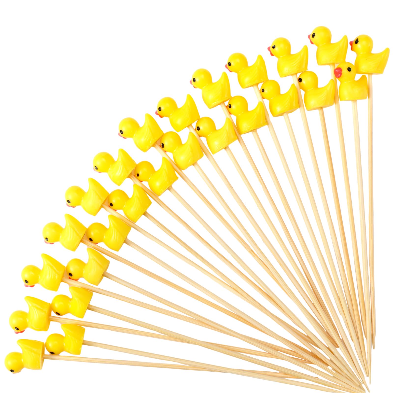 Photo 1 of Chengu 100 Pcs Cute Duck Cocktail Picks Cupcake Picks Bamboo Toothpicks Resin Duck, Fancy Toothpicks for Appetizers Cocktail Skewers Sticks for Garnish Food Fruit Drink Hawaiian Tropical Party