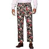 Lars Amadeus Floral Dress Pants for Men's Flat Front Party Prom Flower Printed Slacks