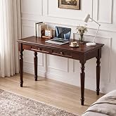Conabaen Walnut Writing Desks with Drawers, 47" French Country Style | Solid Wood Farmhouse Computer Desk for Home Office, Living Room Study or Workspace