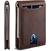 Da.Millora Leather Genuine Leather RFID Blocking Money Clip Wallet for Men, Slim Front Pocket Minimalist Bifold with Smart Pull Strap, 8 Card Slots & Photo ID – Brown