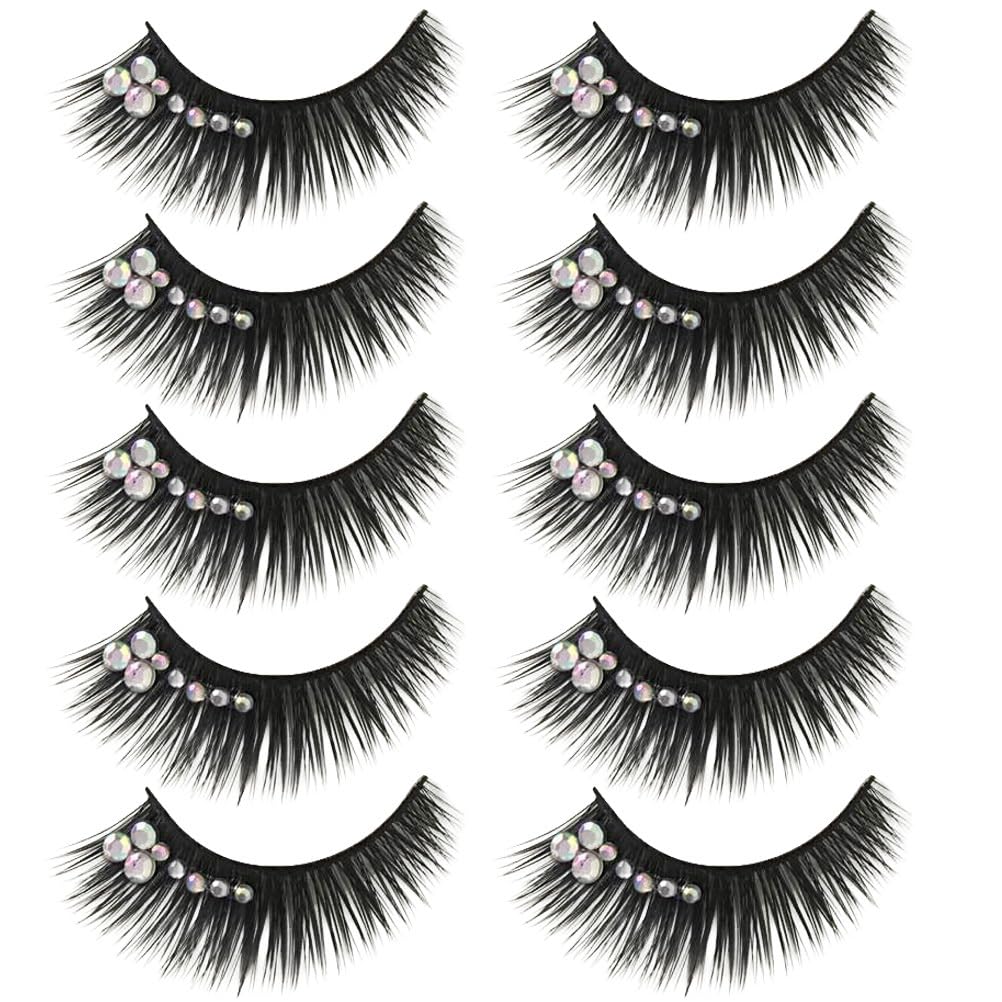 FRCOLOR Natural False Eyelashes 5 Pairs Diamond Eyelashes Artificial Strip Lashes Eyelashes Fiber Natural False Lashes