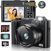 Newest 4K Digital Camera for Photography 64MP Selfie Camera with Front and Rear Dual Lens 16X Digital Zoom Compact Point and 