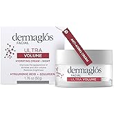 Dermaglos Ultra Volume Anti-Aging Night Cream with Hyaluronic Acid, Collagen and Niacinamide, Hydrating and Firming Face Moisturizer, Improves the Appearance of Wrinkles & Skin Volume, 1.76 Oz
