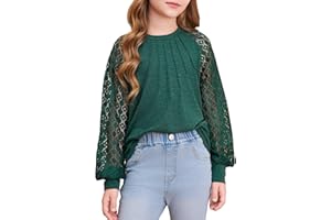 blibean Teen Girls Semi Formal Bloues Kids Lace Long Sleeve Shirts Size 6-15 Years