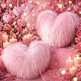 Maitys 2 Pcs Heart Shaped Pillows 12 x 16 Inch Faux Fur Throw Fluffy Cute Soft Throw Pillows Decorative with Insert for Valentine Anniversary Bedroom Living Room Sofa Couch (Pink)