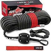 Autodunk Synthetic Winch Rope - 1/4" x 50ft 10,000LBS Winch Line with Protective Sleeve, Forged Winch Hook and Rubber Stopper, Synthetic Winch Cable for 4WD ATV UTV Offroad Vehicles, Black