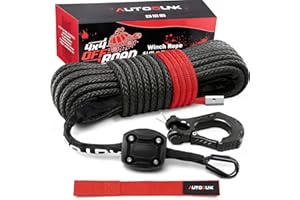 Synthetic Winch Rope Cable Kit 1/4" x 50 ft 9500Lbs Black Winch Rope Line with Protective Sleeve+Rubber Stopper+Winch Hook+Sa