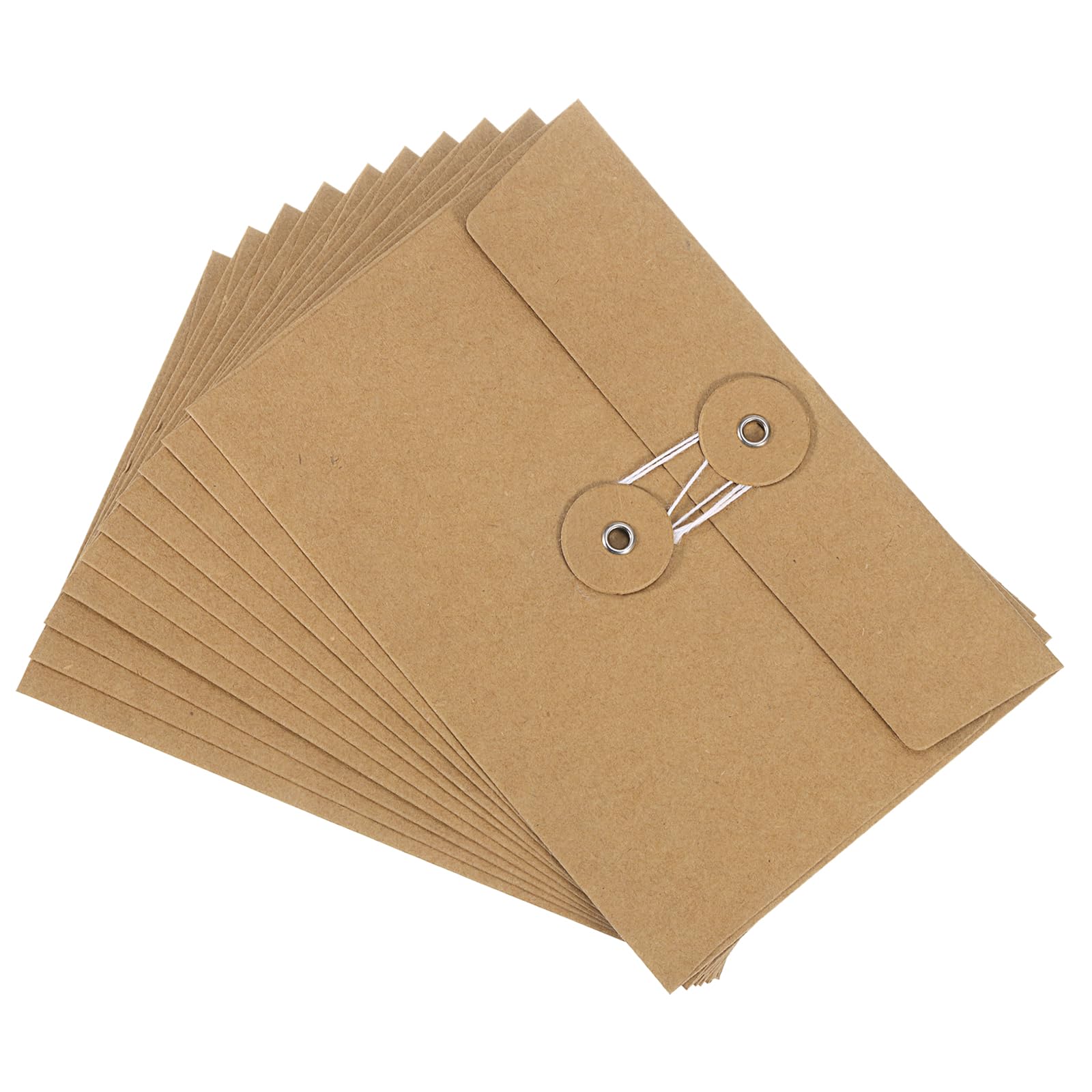 PATIKIL 4.5x6.7 Gift Card Envelopes with String Tie Closure, 10 Pcs Christmas Card Holders Greeting Business Card Envelope for Thanksgiving Day Halloween Birthdays Weddings, Brown