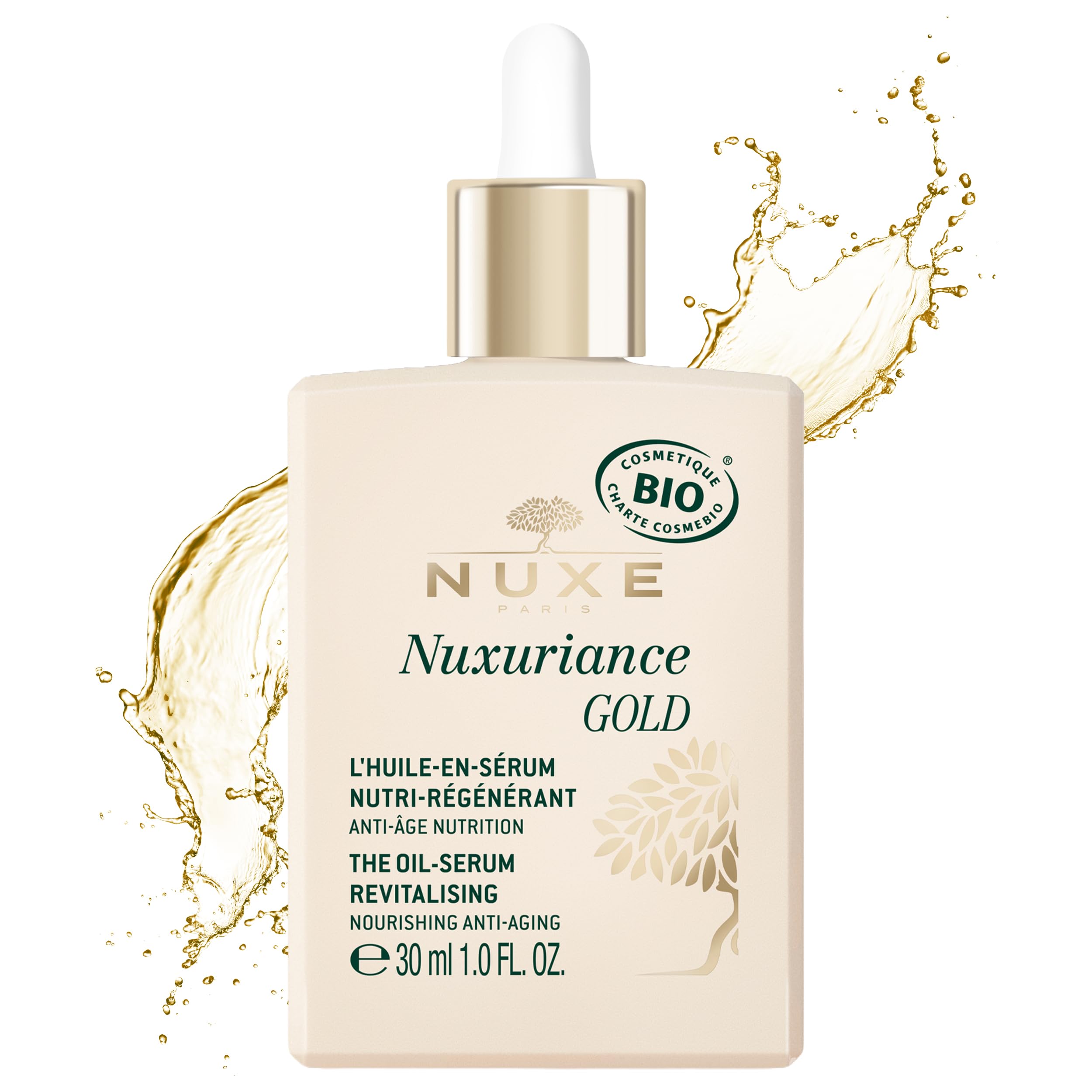 Nuxe Nuxuriance Gold The Revitalising Oil-Serum 30ml, Fortifying Face Serum, Nourishes & Enhances Radiance with Organic Rice Oleo-Extract, Soothing Neroli Scent, Certified Organic Formula