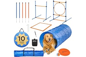 PetCove Dog Agility Set - Backyard Obstacle Course with Jumps, Tunnel and Training Equipment - Dog Agility Course Backyard Set - Assembles in Minutes - Includes Carrying Bags for Transport & Storage