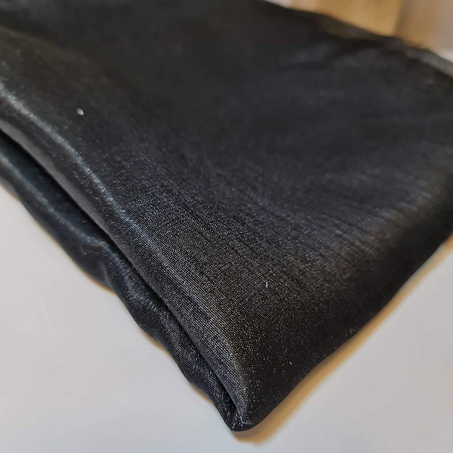 44" Wide Plain Polyester Faux Dupion Raw Silk Satin Finish Dress Craft Patch Fabric Sold by The Meter (Black, 5 Meter) — image 1