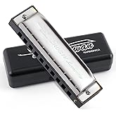 SWAN Blues C Key 10 Hole 20 Tone Diatonic Harmonica for Beginners, Stainless Steel Silver