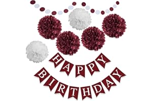 ALLHEARTDESIRES 8pcs Burgundy Maroon White Birthday Hanging Party Streamers Paper Garland Tissue Paper Flower Pom Poms Bridal Shower Wedding Bachelorette Party Decorations Backdrop Supplies