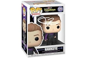 HOFSM.COM HALL OF FAME SPORTS MEMORABILIA Jeremy Renner Hawkeye #1211 Facsimile Signed Reprint Laser Autographed Funko POP! Movies Marvel Avengers Figurine with Protector Case