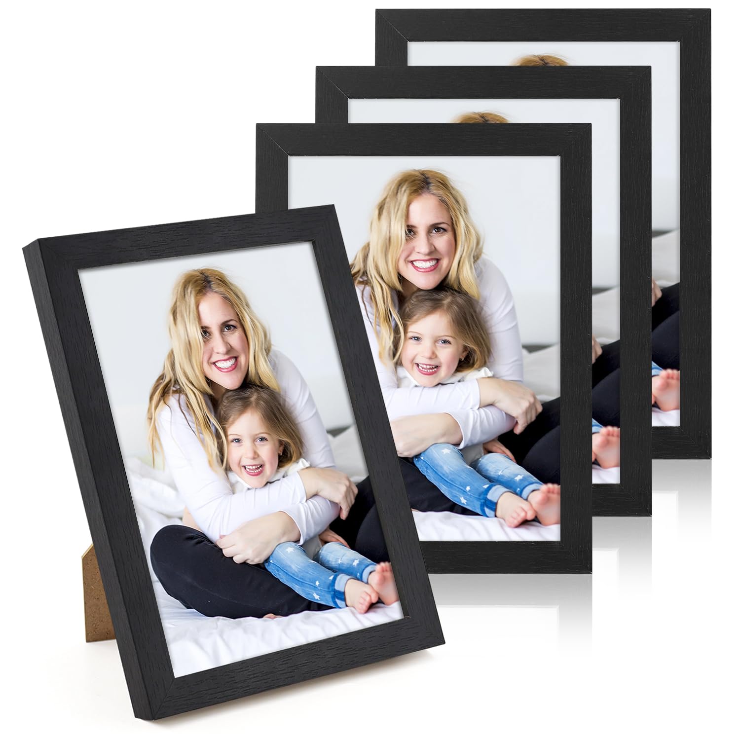 WenYa 5x7 Black Photo Frames, 4 Pack 7x5 Picture Frames Tabletop Horizontal Vertical Picture Frames for Family Pictures 4x6 with Mat or 5x7 without Mat — image 1