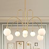 MERINEA Modern Gold Sputnik Chandelier 8 Lights Large Luxury L41” Mid Century Milk Glass Globe Ceiling Pendant Light Contempo
