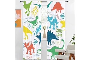 Kikiry Dinosaur Curtain 42" W x 84" L Dino Colorful Kid Funny Cartoon Animal Boys Cute Curtains Living Room Bedroom Window Drapes Treatment Fabric 1 Pair