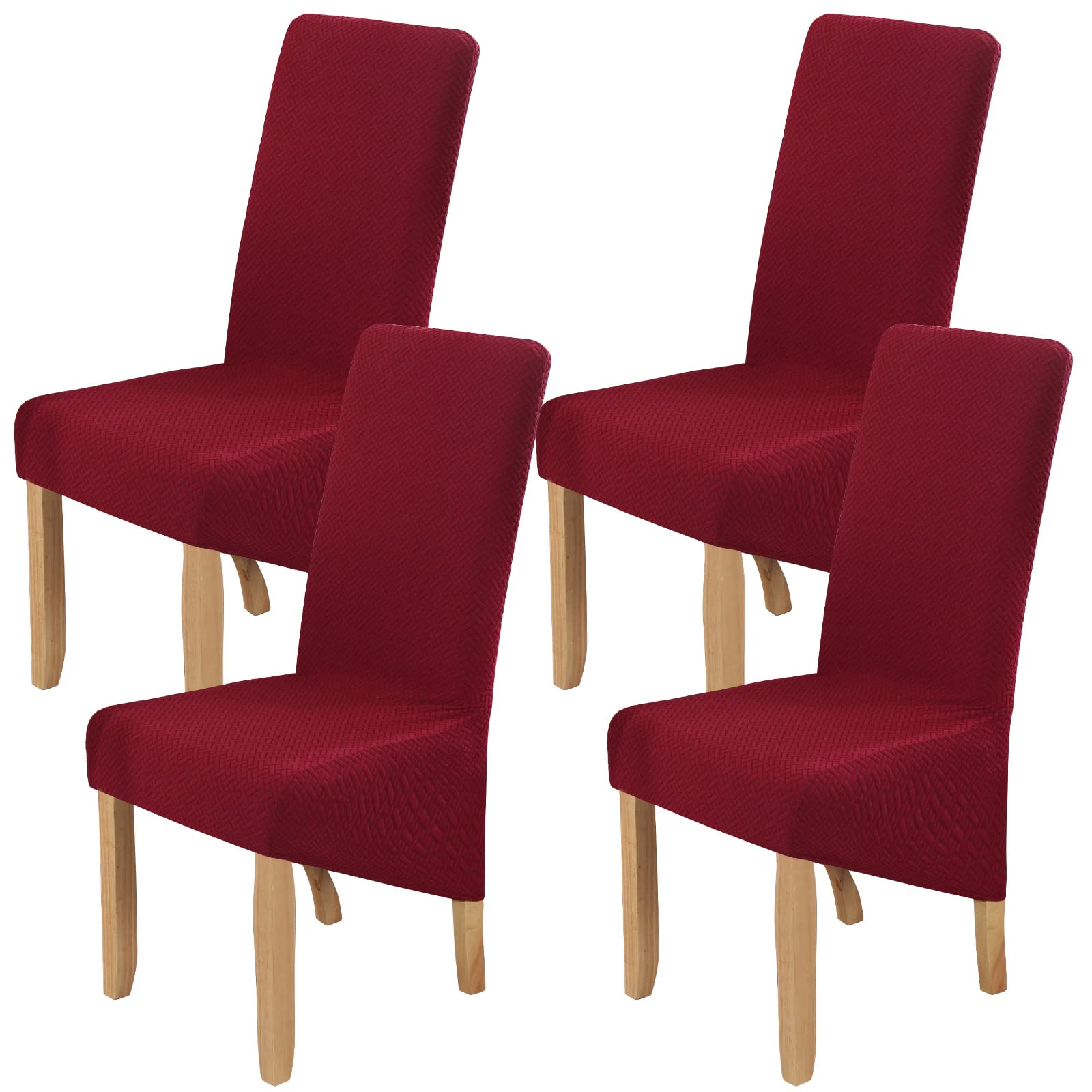 Large Size Dining Chair Covers Set of 4,Dining Room Chair Slipcovers,Stretch Removable Washable Large High Back Parsons Chair Covers for Dining Room,Hotel,Kitchen,Banquet,Home(Burgundy,Pack of 4)