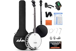 ADM Banjo 5 String Full Size Banjoes Set, 38 Inch Beginner Banjo Kit with Resonator, Remo Drum Head, Open or Closed Back, Gift Package Free Lessons Starter Accessories for Adults Teenager, Black