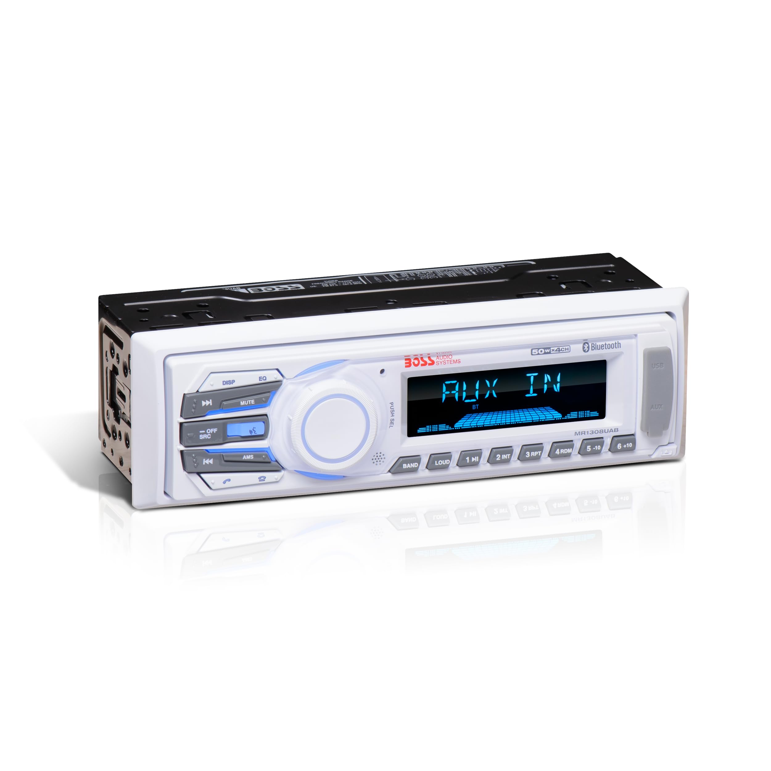 BOSS Audio Systems MR1308UAB Marine Receiver - Weatherproof, Bluetooth Audio, USB, SD, MP3, AM/FM, Aux-in, No CD Player, White, 8.50in. x 8.50in. x 4.00in.