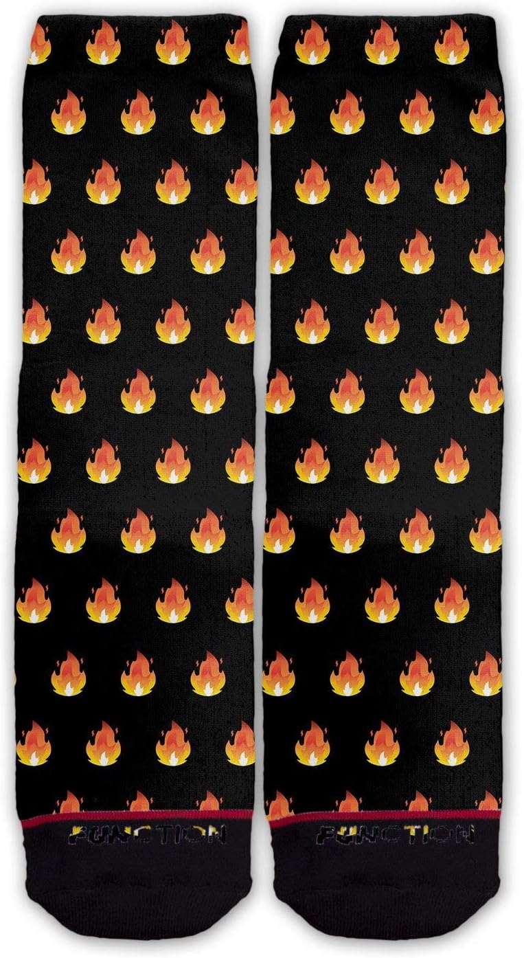 Function SocksFunction - Fire Flame Lit AF Blaze Heat Icon Emoticon Pattern Black Fashion Socks Dope Cratoon