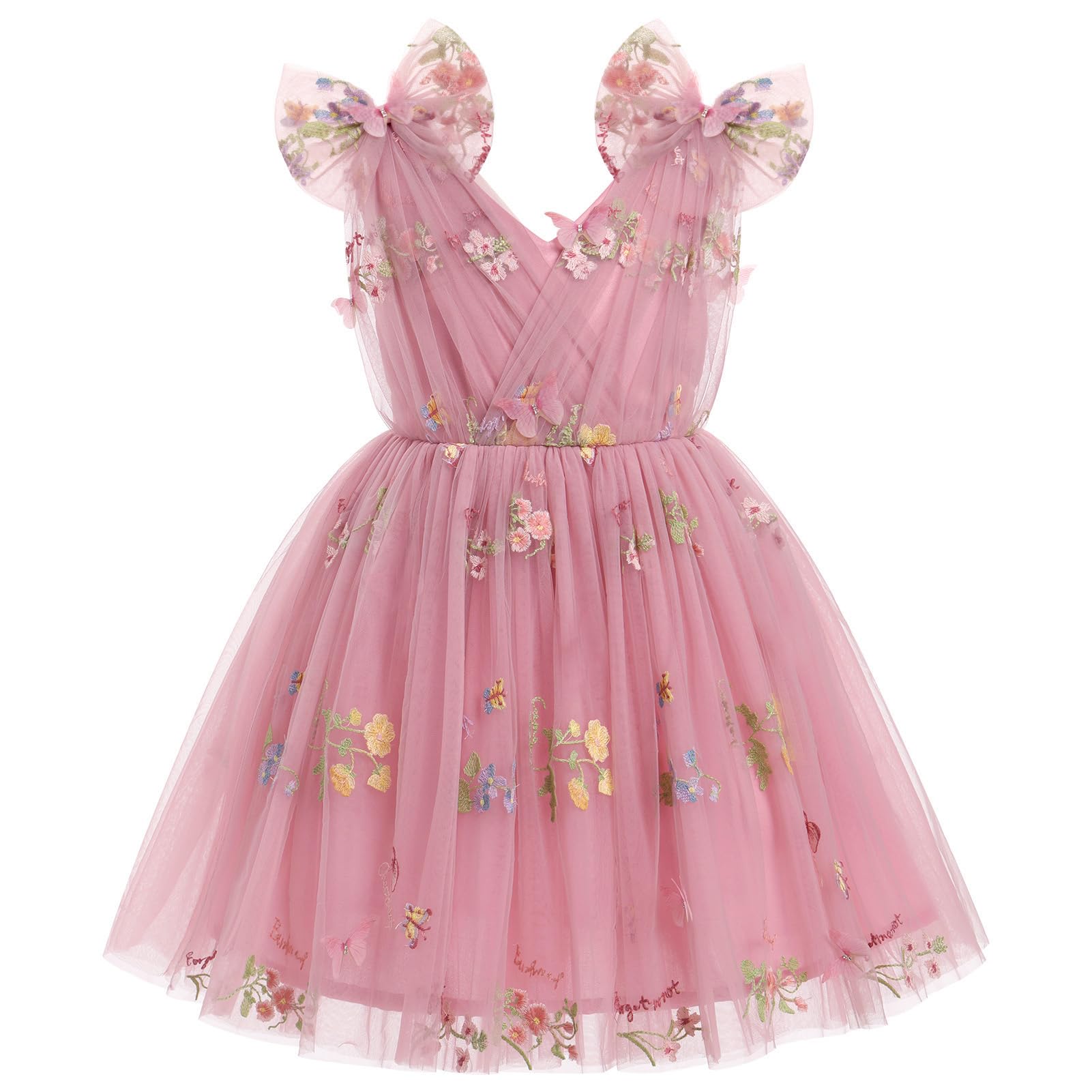 Photo 1 of IMEKIS Fairy Dress Girls: Toddler Butterfly Tulle Kids 5th 6th Birthday Outfit Photoshoot Baby Formal Wedding Guest Tea Party Easter Thanksgiving Pageant Embroidery Dusty Pink Floral 5-6 Years