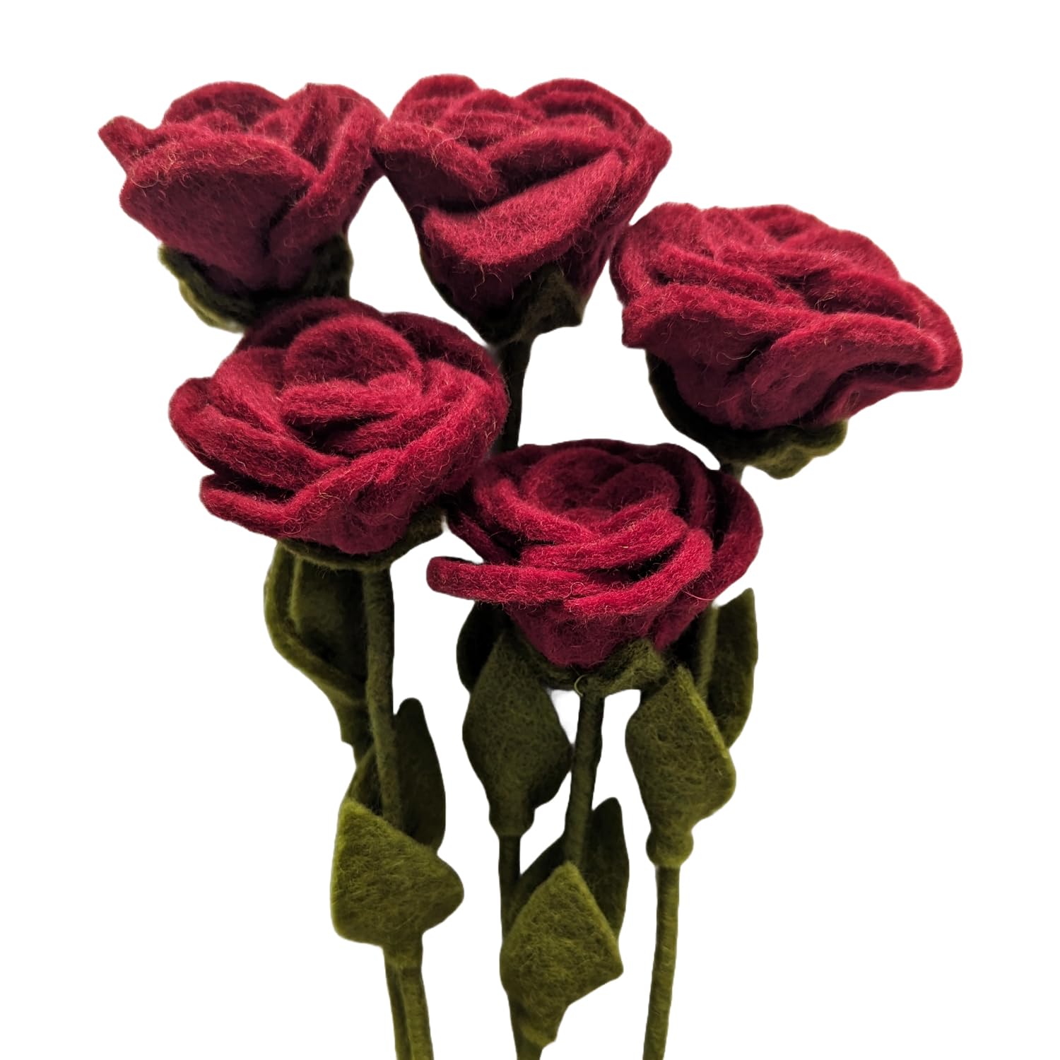 your castle Felt Flower Bouquet of 5 Red Roses, Fair Trade, Sustainable Felt Decoration, Realistic Artificial Flowers, Fabric Flowers, Felt Flower Set