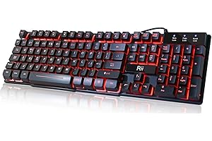 Rii RK100 3 Colors LED Backlit Mechanical Feeling USB Wired Multimedia Gaming Keyboard, Office Keyboard for Working or Primer Gaming,Office Device