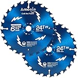Amoolo 6-1/2" 24T Circular Saw Blade for Cutting Wood, Plastic and Wood Composite with 5/8" Arbor (6.5"-2pcs)