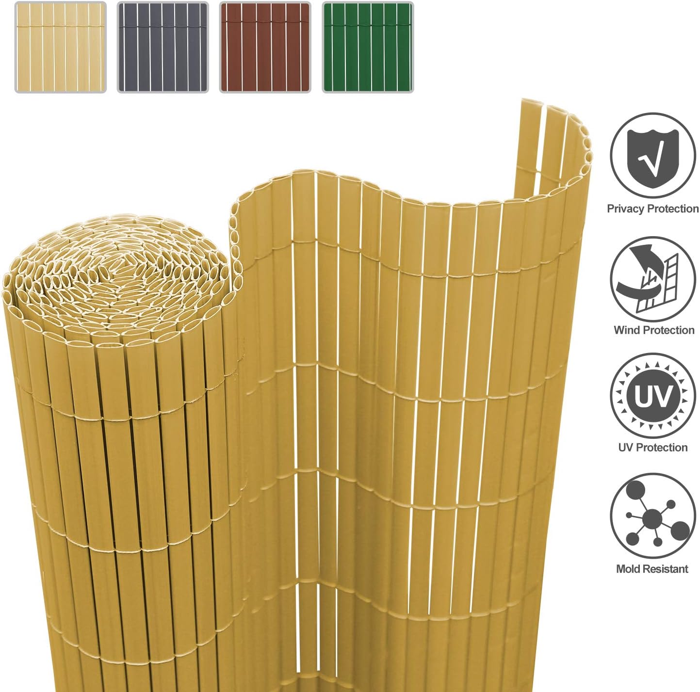 wolketon PVC Privacy Screen for Balcony Fence Privacy Screen for Garden Patio, Wind Protection Weatherproof Privacy Screen, Choice of Colours, Can Be Shortened, Bamboo Grey, Brown, Green