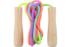 Lorvain Jump Rope, Jump Rope with Wooden Handle Adjustable Cotton Braided Jumping Ropes, Cotton Skipping Rope for Outdoor Fun