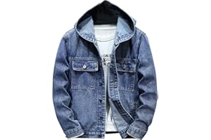 oelaio Hoodie Jean Jacket for Men Distressed Casual Slim Fit Men's Denim Jacket with Hood Long Sleeve Trucker Hooded Jackets