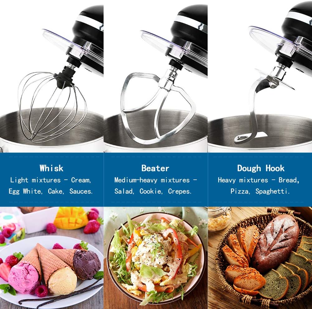 Aucma Stand Mixer,7L Tilt-Head Food Mixer, 6 Speed Electric Kitchen Mixer with Dough Hook, Wire Whip & Beater 1400W (7L, Black) - Image 5