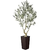 LYERSE Faux Olive Tree 7ft - Olive Trees Artificial Indoor with Brown Tall and Large Planter - Fake Olive Tree with Natural Wood Trunk and Lifelike Fruits for Home House Office Decor